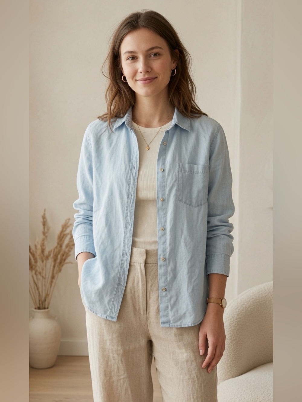 American Eagle Light Blue Button-Down Shirt Size M